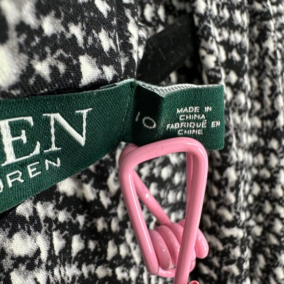 Ralph Lauren Jersey Knit Dress 10 Sheath Faux Wrap Herringbone Black White - Picture 8 of 9